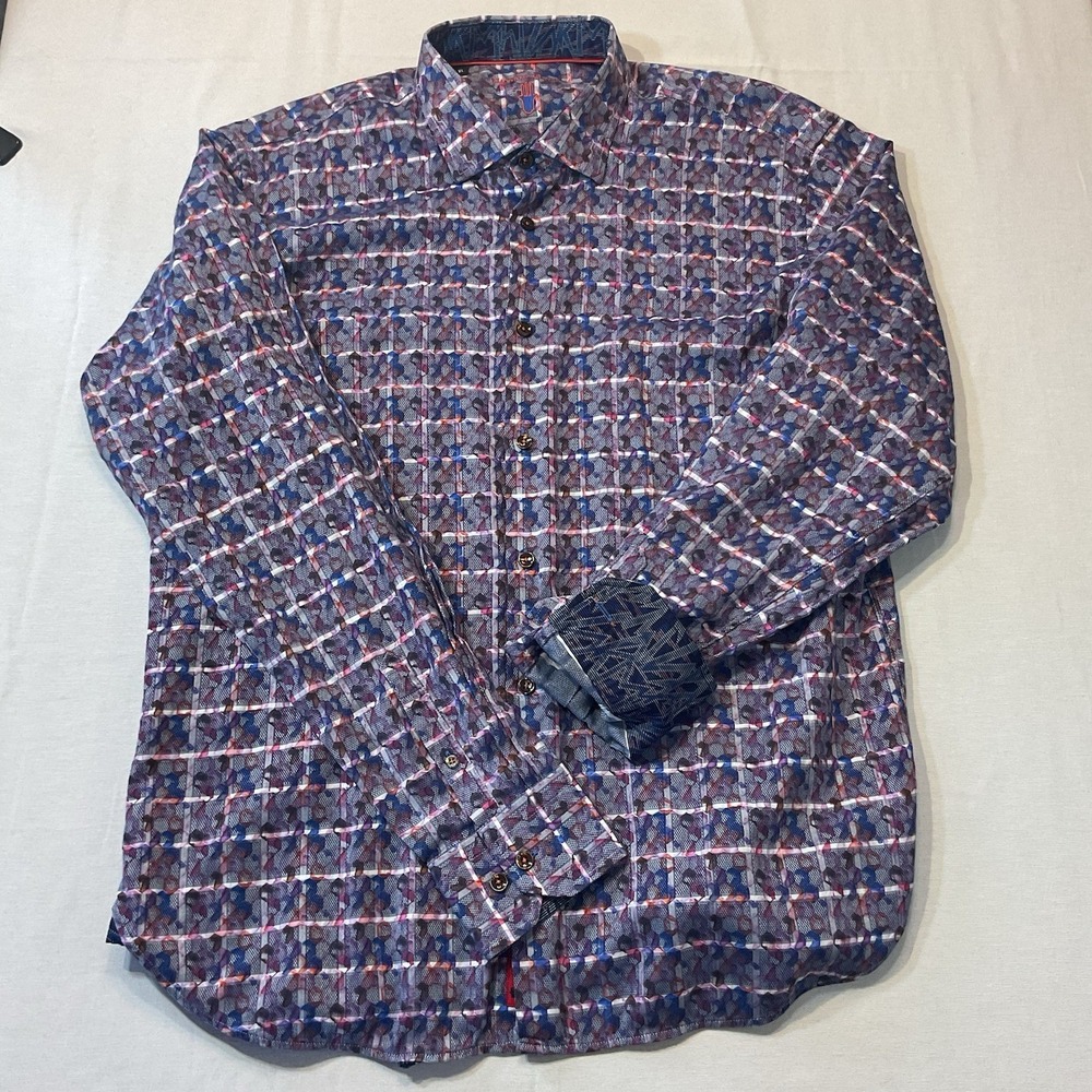 Visconti Black Brand Long Sleeve Button Up Multi Color Woven Shirt Size XL